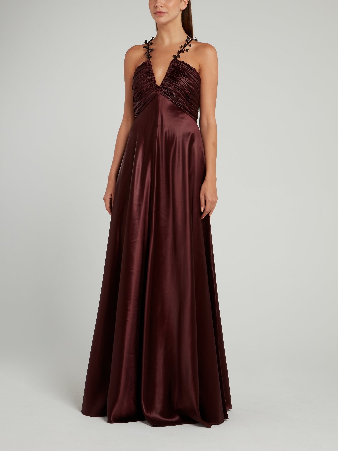 Burgundy Empire Waist Plunge Maxi Dress Maison-B-More Global Store Burgundy Empire Waist Plunge Maxi Dress Maison-B-More Global Store