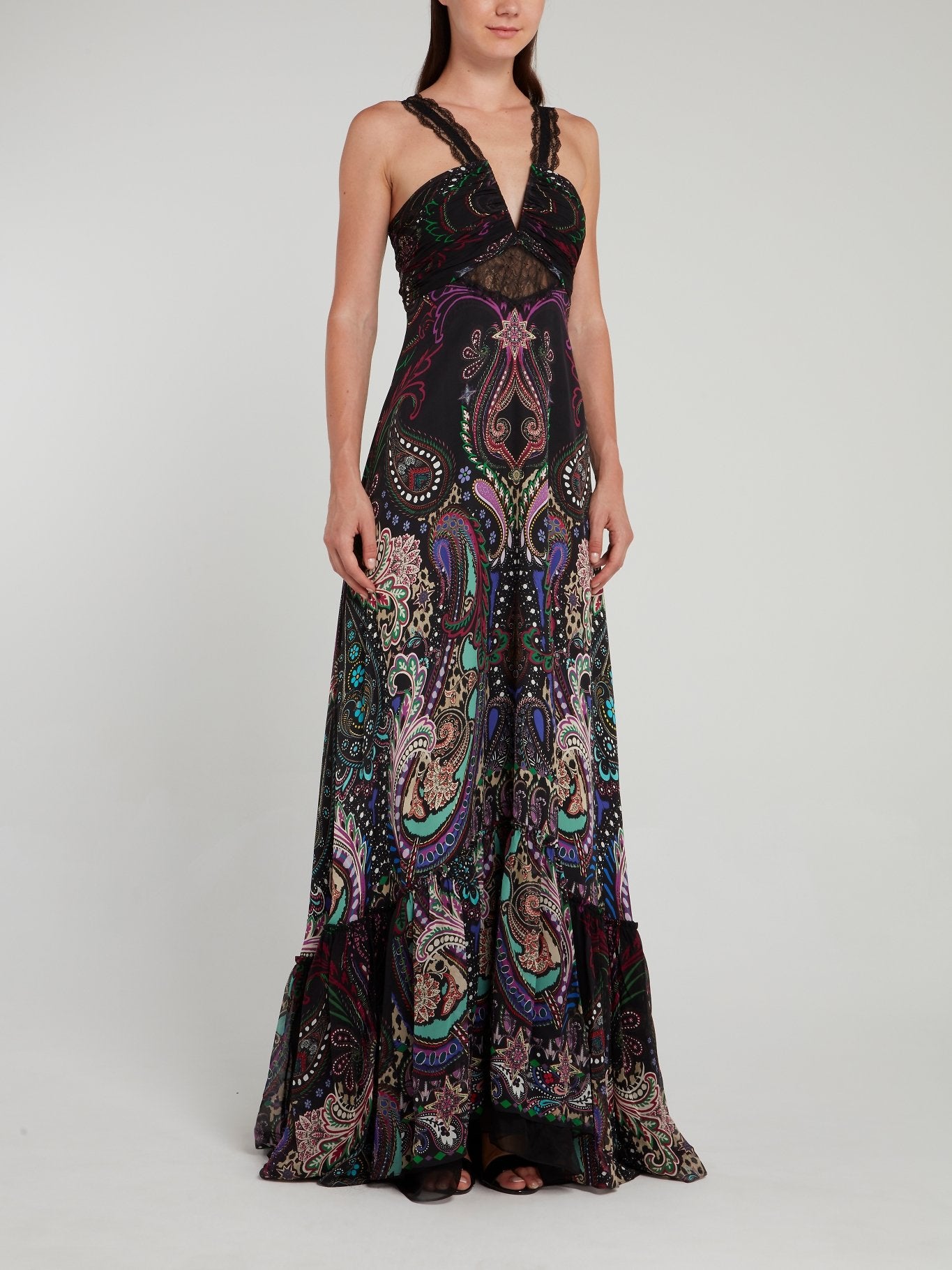 black paisley maxi dress Black Paisley Print Lace Strap Maxi Dress