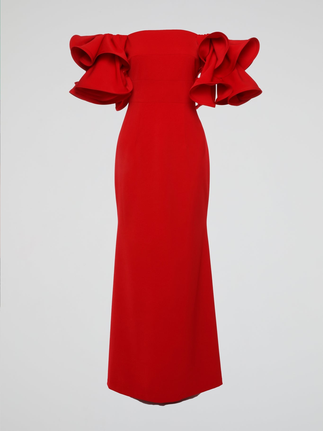 ruffle sleeve red dress Maison-B-More Red Ruffle Sleeve Evening Dress S / Red