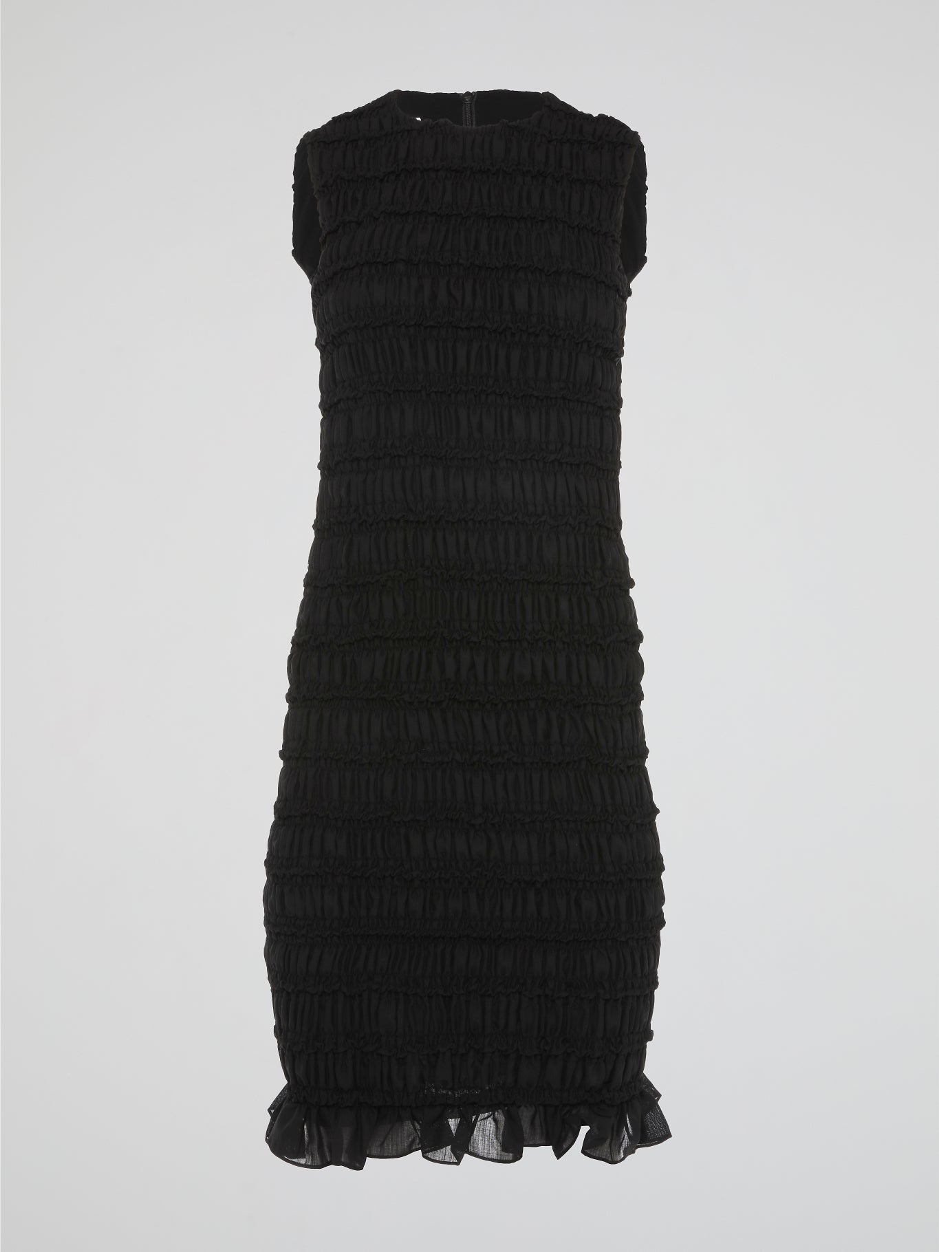Akris Punto Smocked Flounce-Hem Sleeveless Dress, Black, Women's, 10