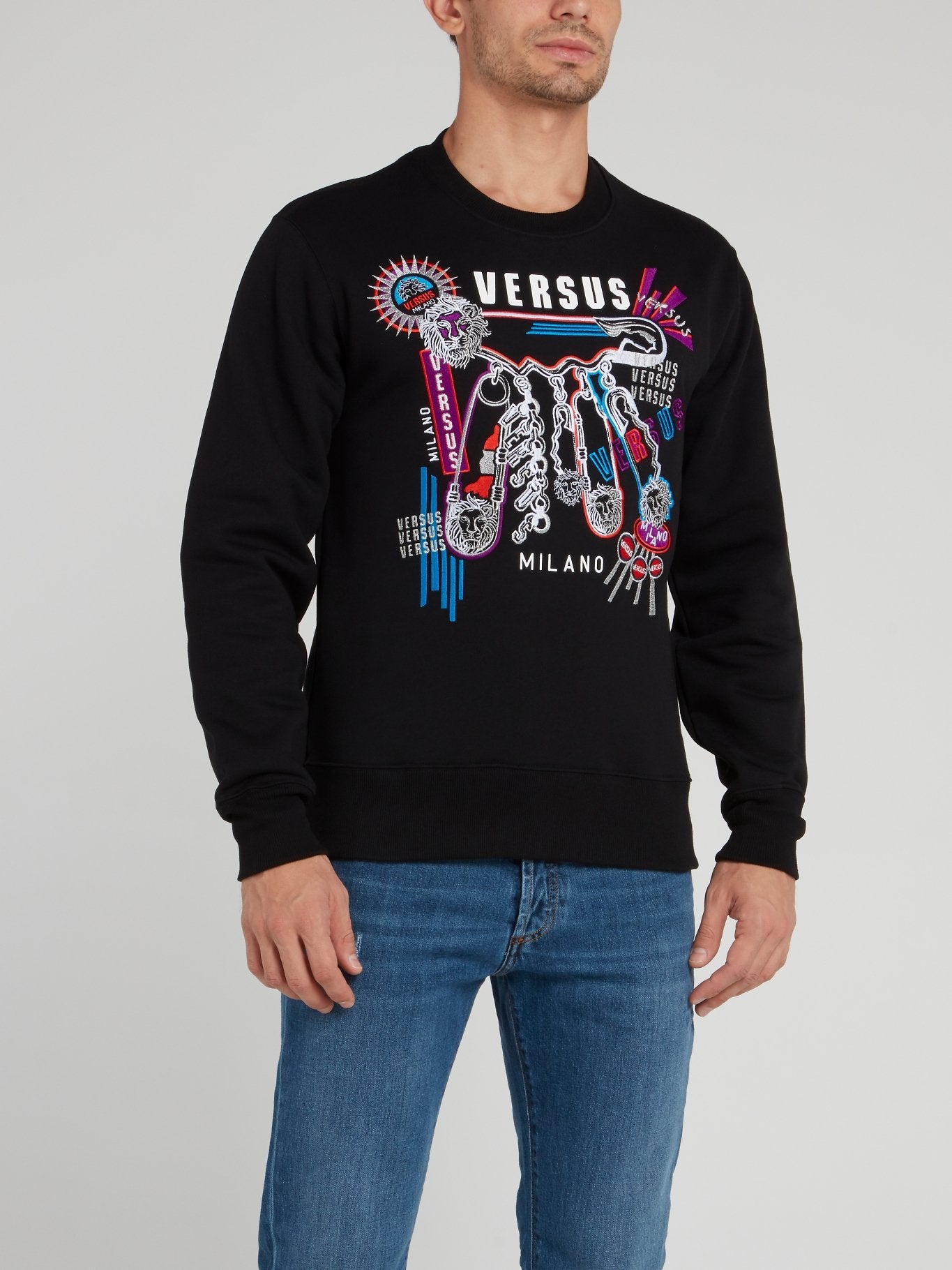 Shop Versus Versace Black Printed Cotton Sweatshirt Online