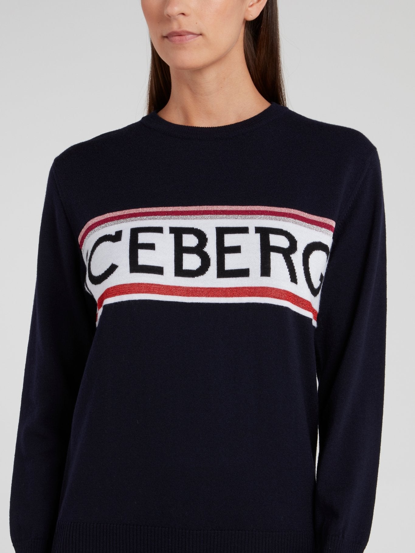 Темно-синий шерстяной свитер с логотипом