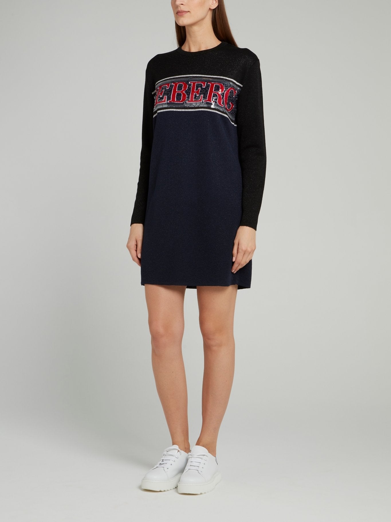 Sequin Embellished Logo Glitter Sweater Dress Sequin Embellished Logo Glitter Sweater Dress
