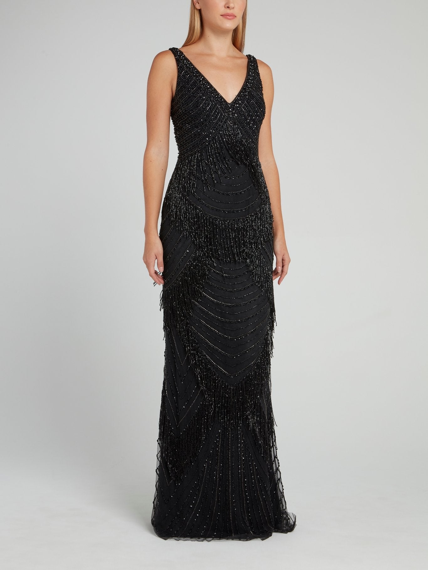 Black Beaded V-Neck Dress – Maison-B-More Global Store