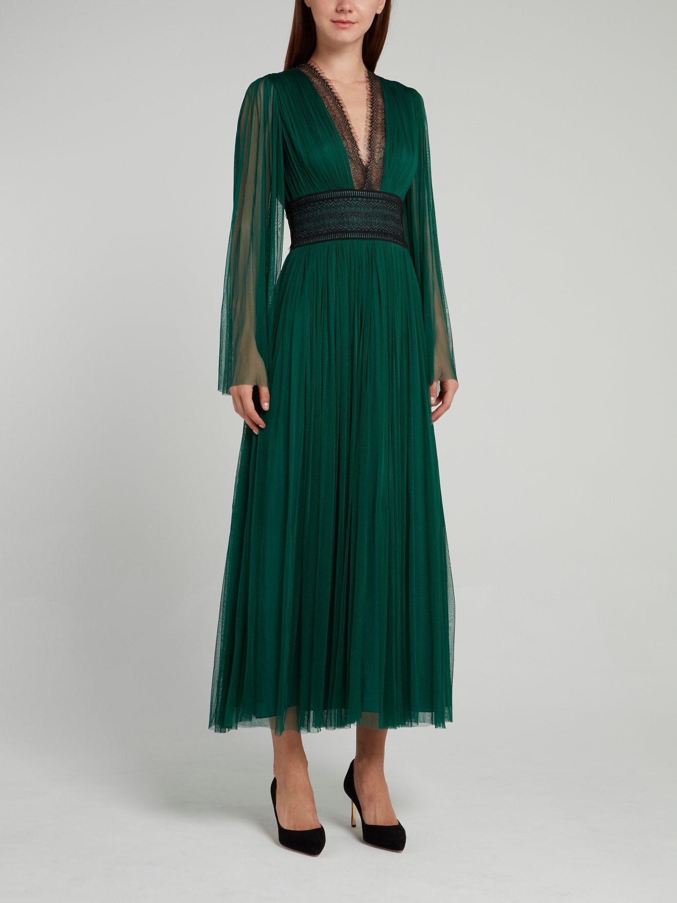 Green Lace Panel Tulle Midi Dress – Maison-B-More Global Store