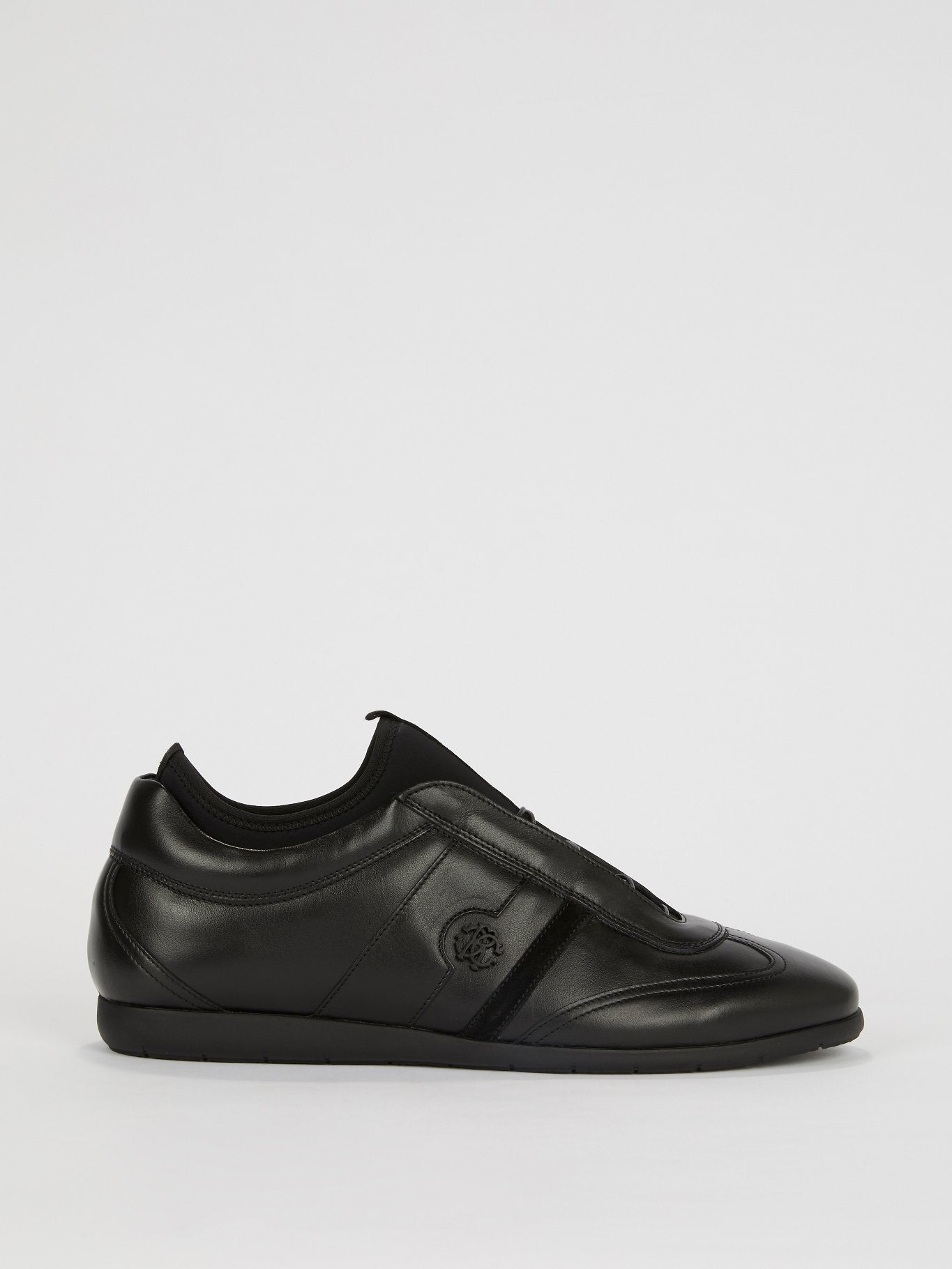 Black Logo Embellished Low Top Leather Sneakers – Maison-B  display picture 1