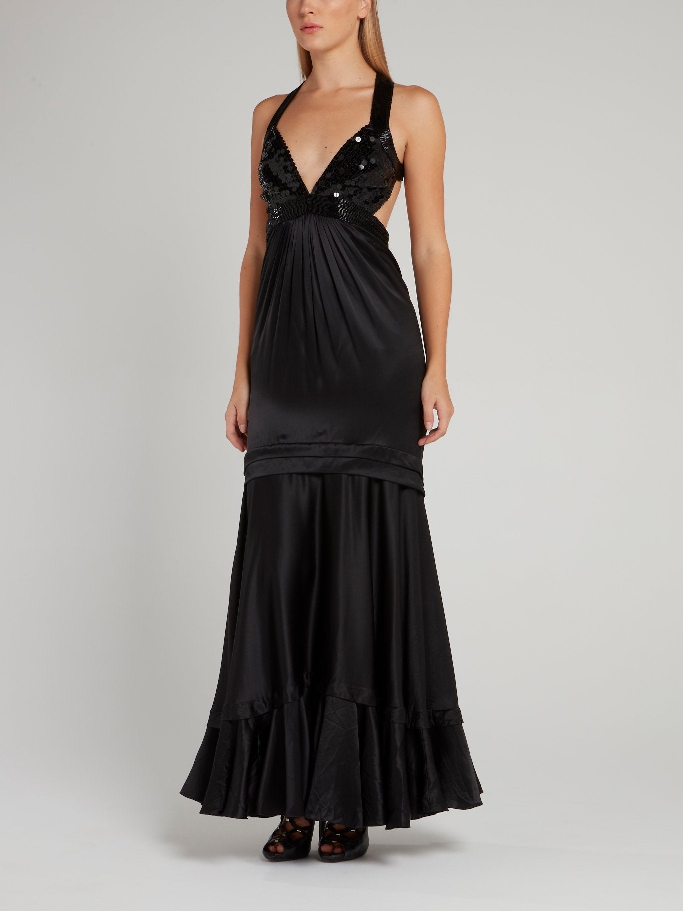 Black Embellished Halter Maxi Dress Maison-B-More Global Store Black Embellished Halter Maxi Dress Maison-B-More Global Store