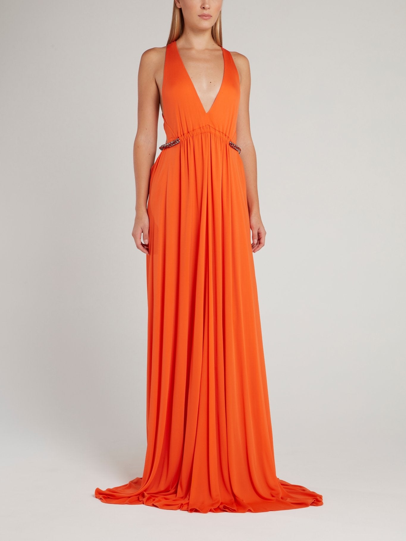 Orange Dcollet Flared Maxi Dress