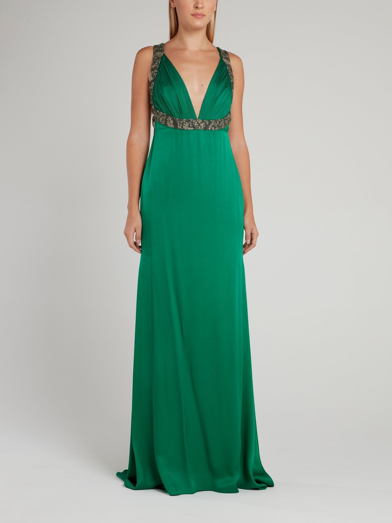 green emerald velvet dress Green Cowl Back Boat Neck Sequined Evening Gown