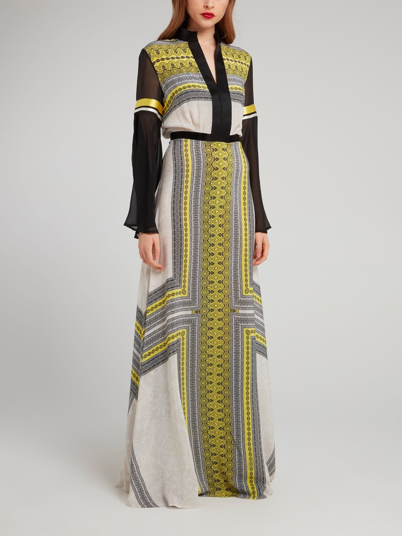 Amanda Wakeley Border Print Mesh Sleeve Maxi Dress 8 / Multicolour