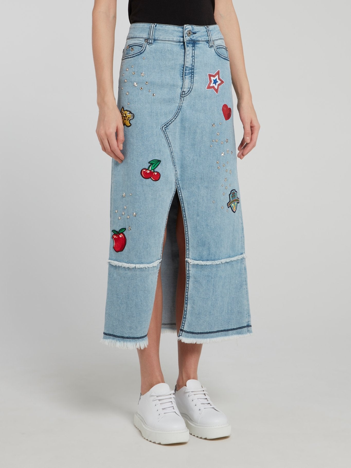Studded High Slit Frayed Denim Midi Skirt – Maison-B-More Global Store