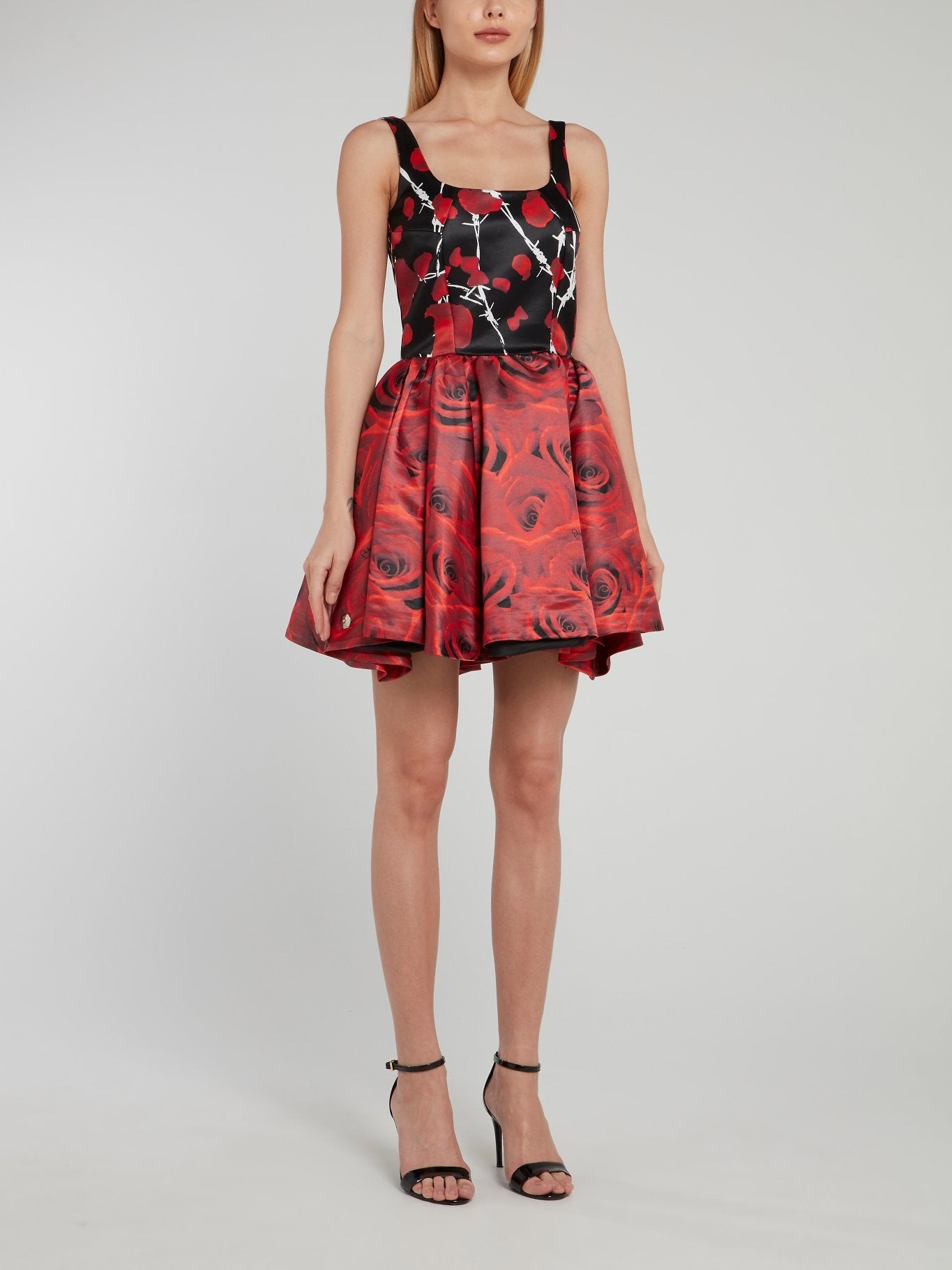 black rose mini dress Black Rose Print Pleated Mini Dress