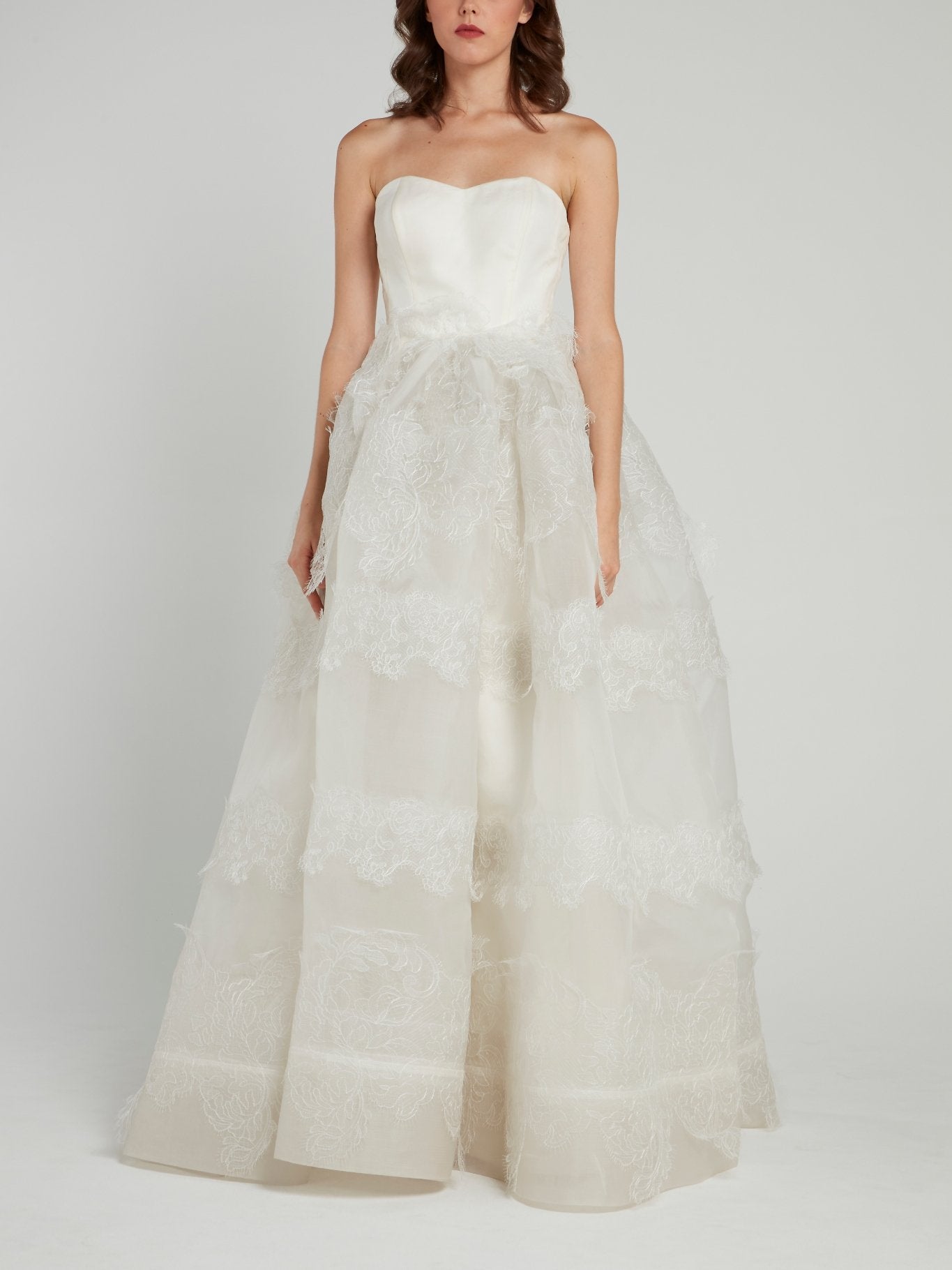 Antonio Riva White Lace Overlay Strapless Bridal Gown Antonio Riva White Lace Overlay Strapless Bridal Gown