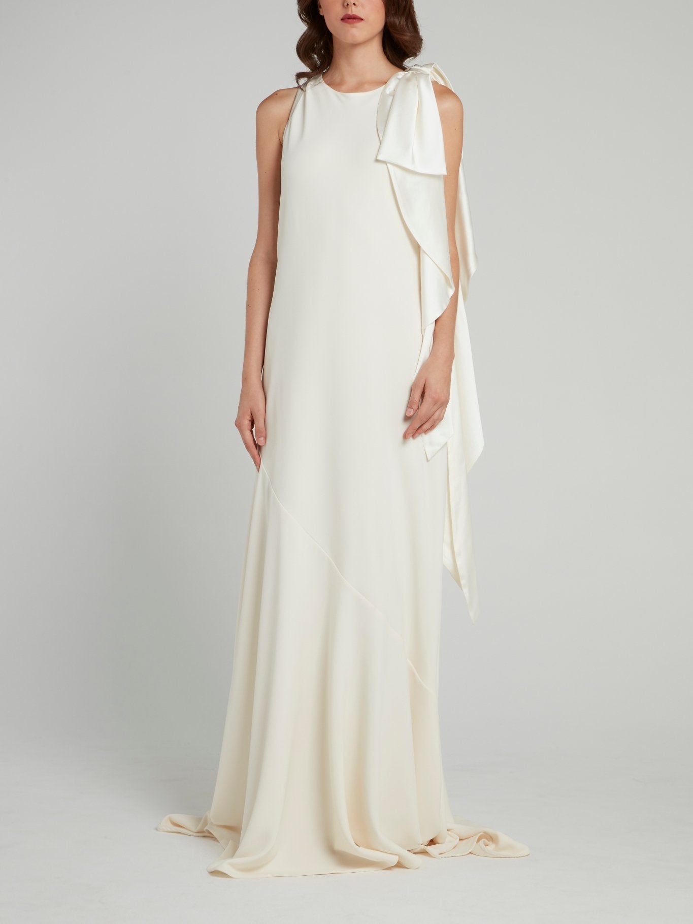 Talbot Runhof Back Button Ruffle Shift Maxi Dress 8 / White