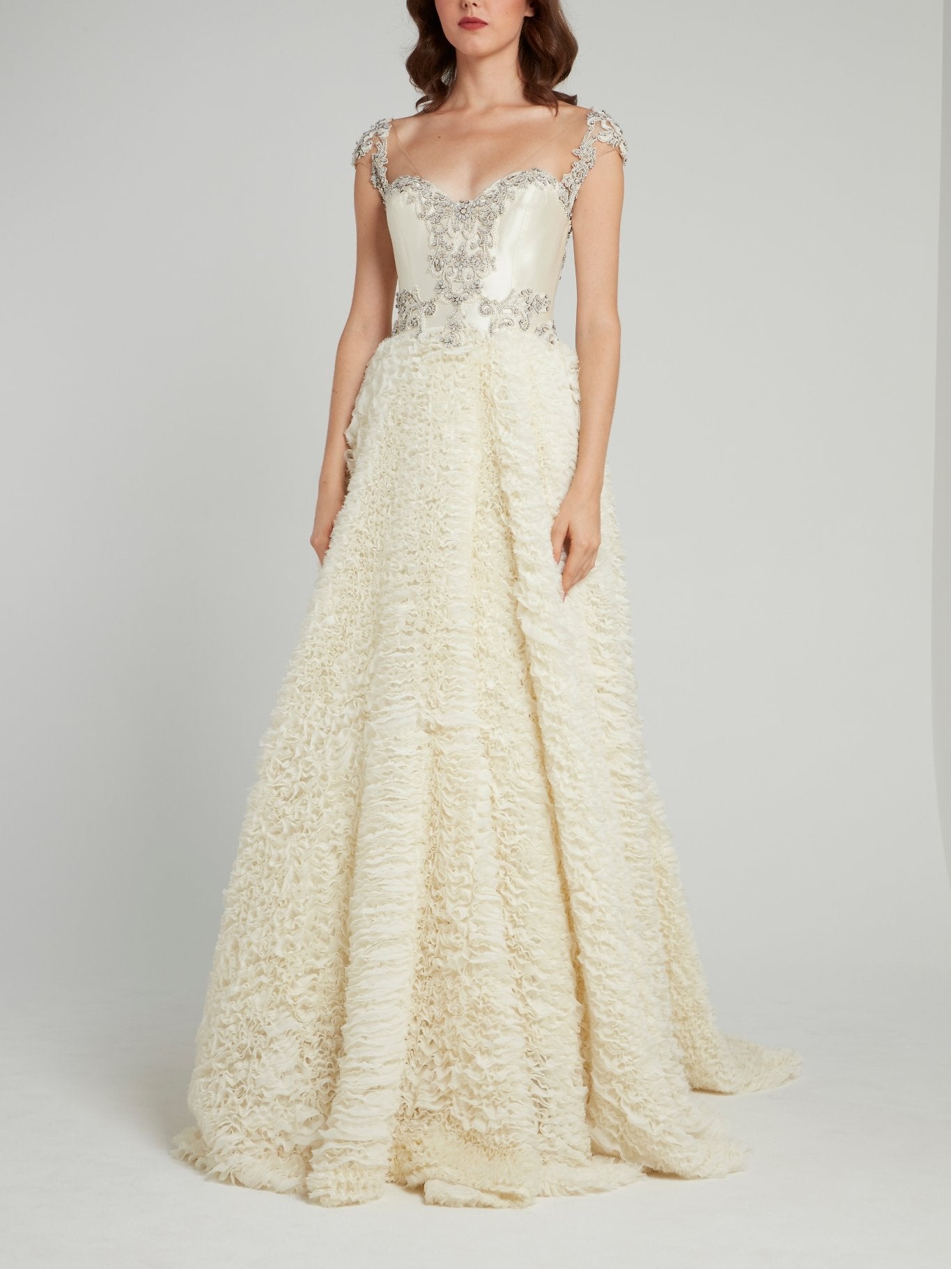 Gemy Beige Embellished Open Back Bridal Gown Gemy Beige Embellished Open Back Bridal Gown