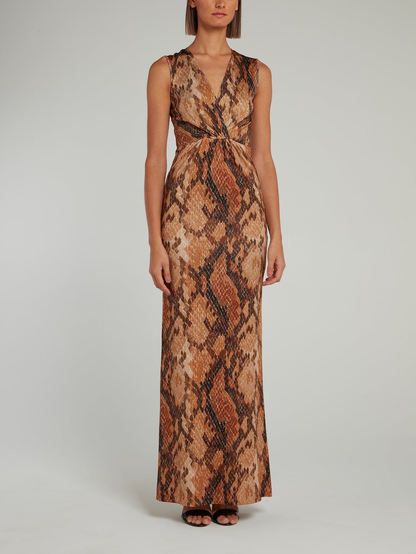 Brown Snake Effect Empire Waist Maxi Dress Brown Snake Effect Empire Waist Maxi Dress