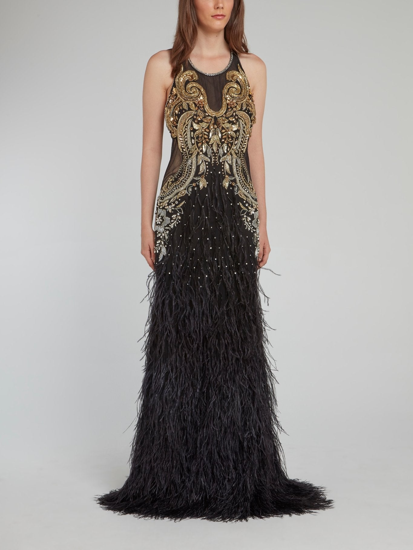 fitted lace wedding dress Baroque Embellished Feather Detailed Maxi Dress – Maison-B-More Global Store