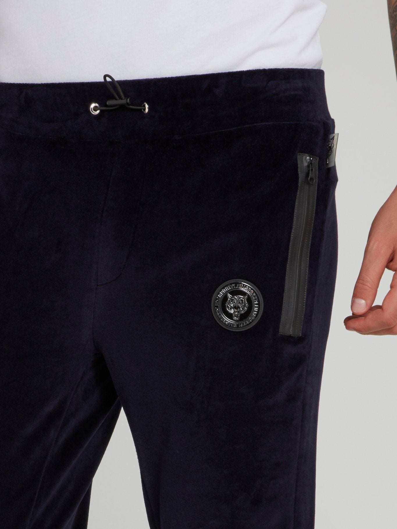 Темно-синие бархатные спортивные брюки