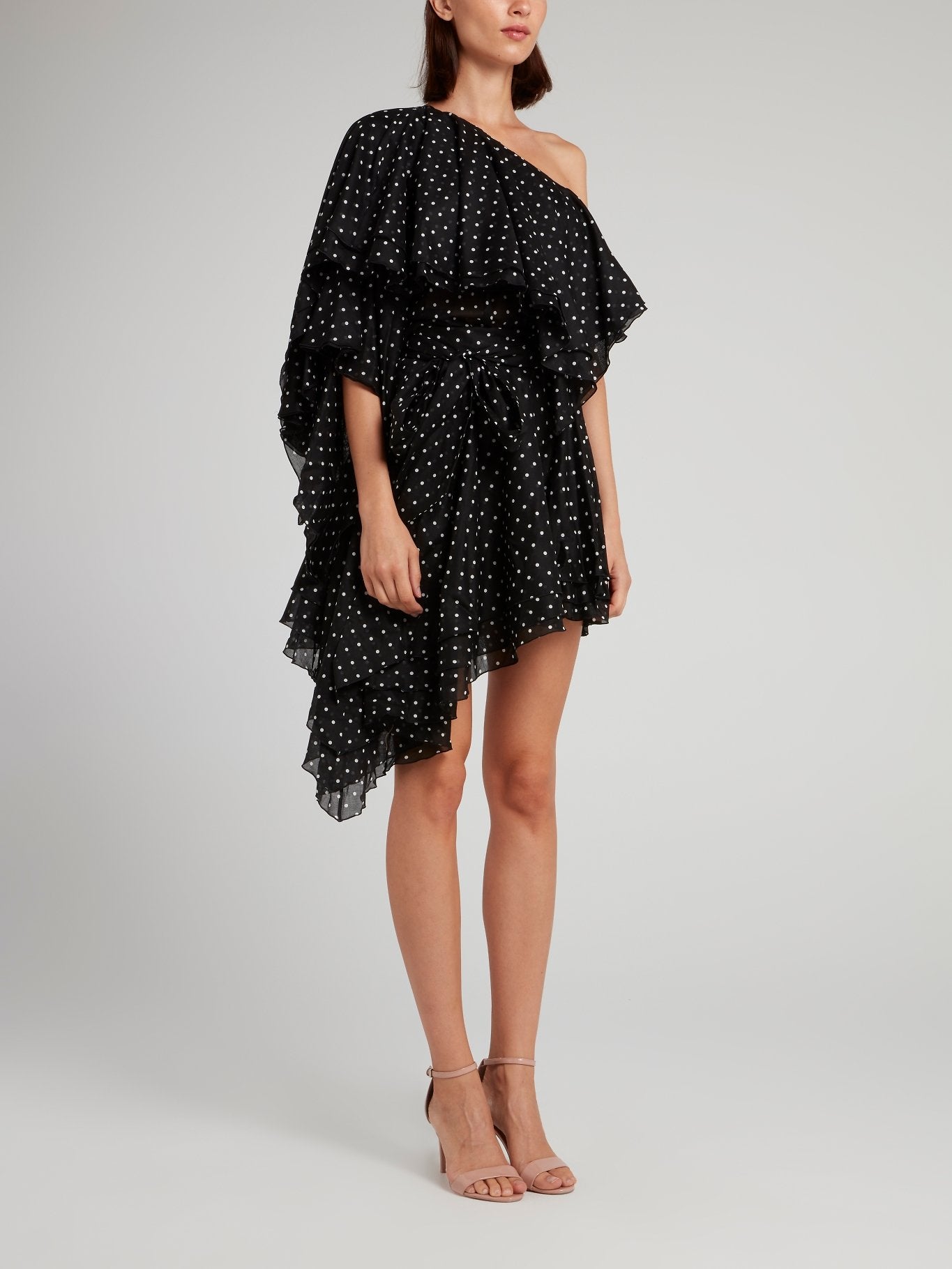 Alexandre Vauthier Black Asymmetric Polka Dot Mini Dress 38 / Black Alexandre Vauthier Black Asymmetric Polka Dot Mini Dress 38 / Black