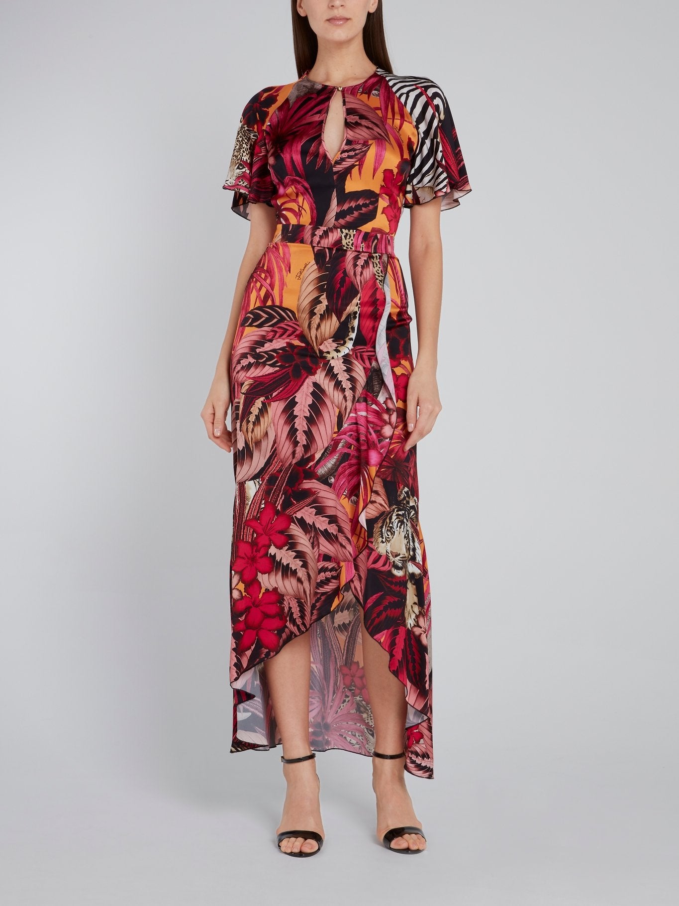 red keyhole dress Red Contrast Trim Keyhole Cutout Midi Dress