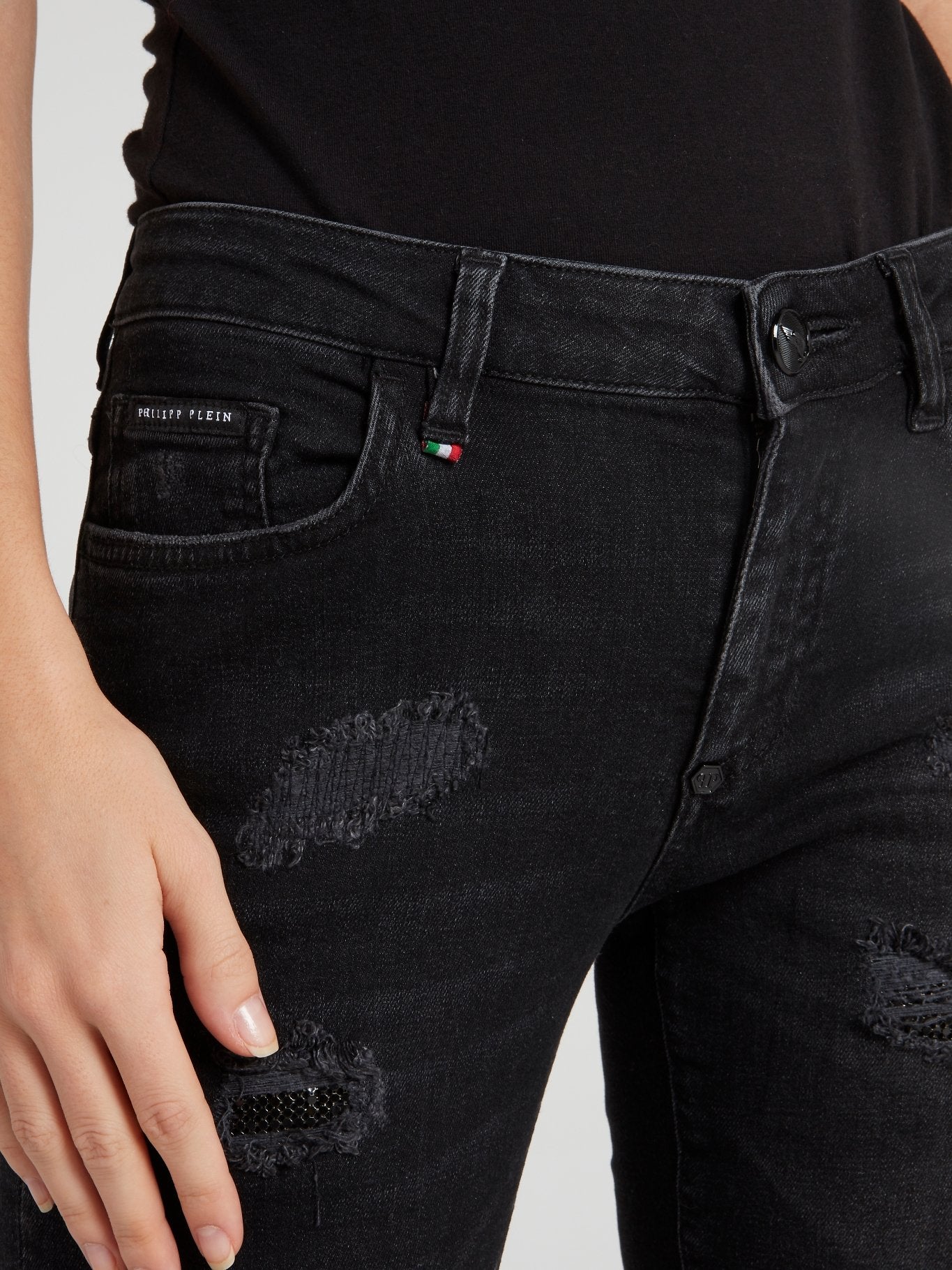 Черные джинсы скинни с рваной отделкой Morgan