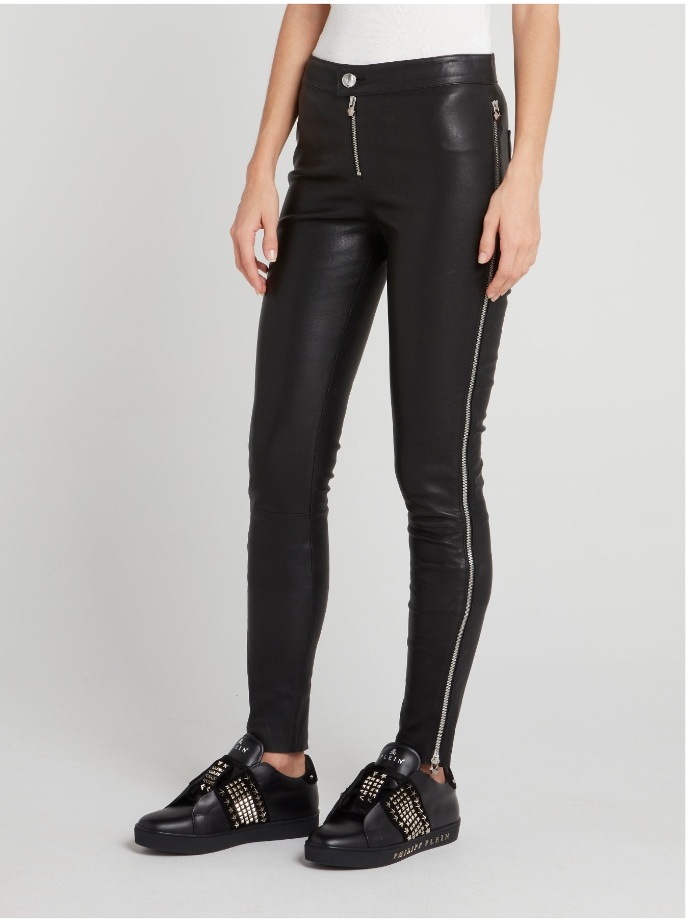 Slim leather trousers shops