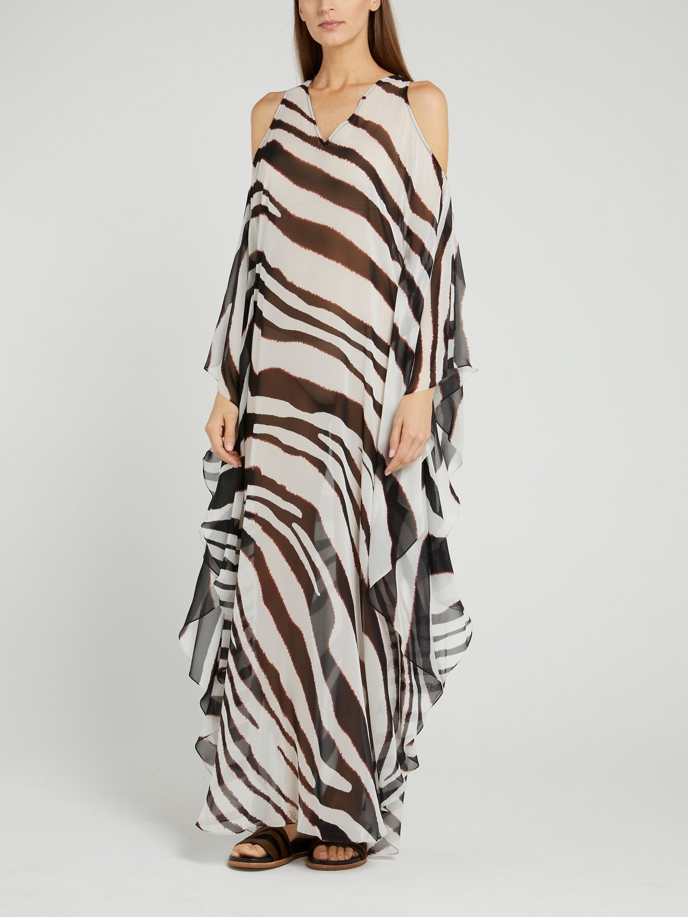 zebra print chiffon dress boohoo Women's Zebra Print Chiffon Wrap Front Ruffle Detail Mini Dress in Black/White