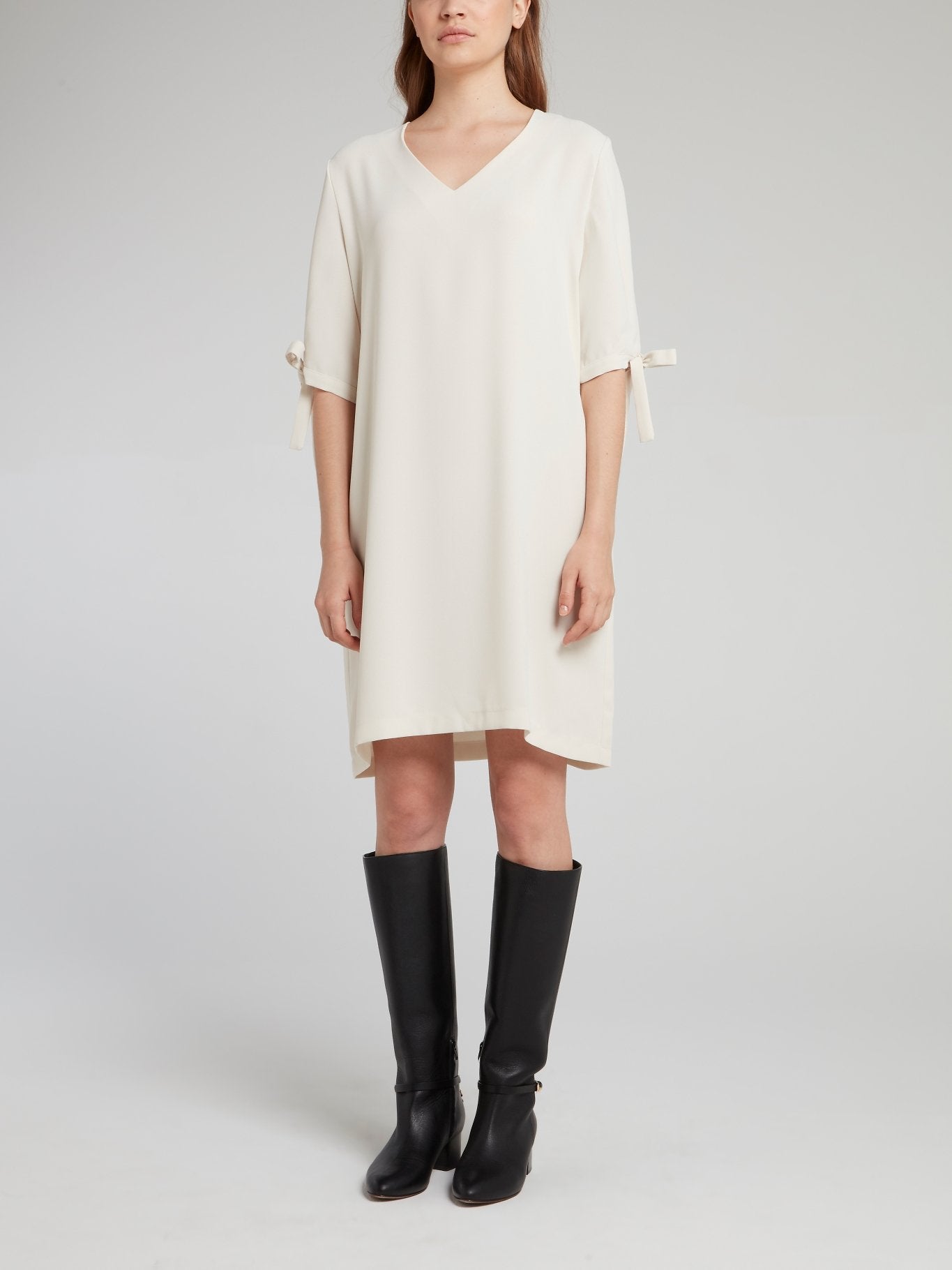 Shop Toupy Beige Tie Sleeve Shift Dress Online XL / Beige