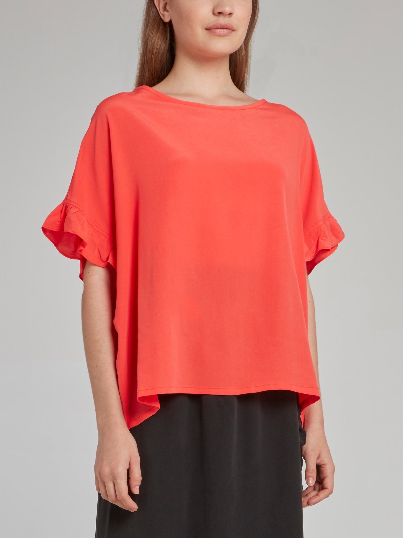 Shop Toupy Coral Frill Sleeve Silk Top Online – Maison-B-More