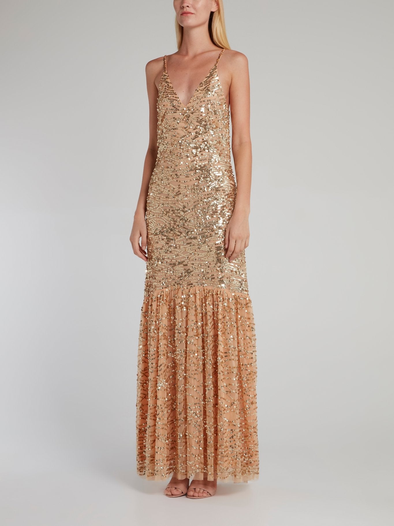 Aniye by Shelly Gold Sequin Trumpet Dress S / Gold