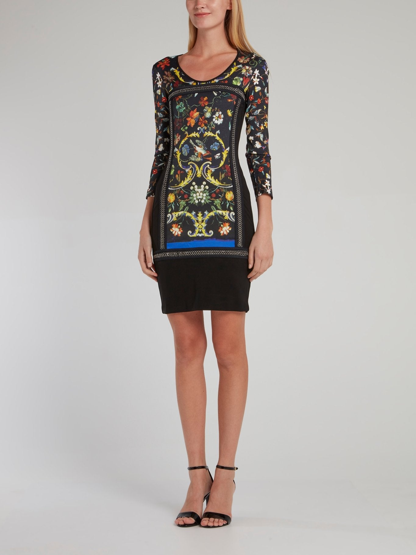 Black Floral Baroque Print Mini Dress Maison-B-More Global Store Black Floral Baroque Print Mini Dress Maison-B-More Global Store
