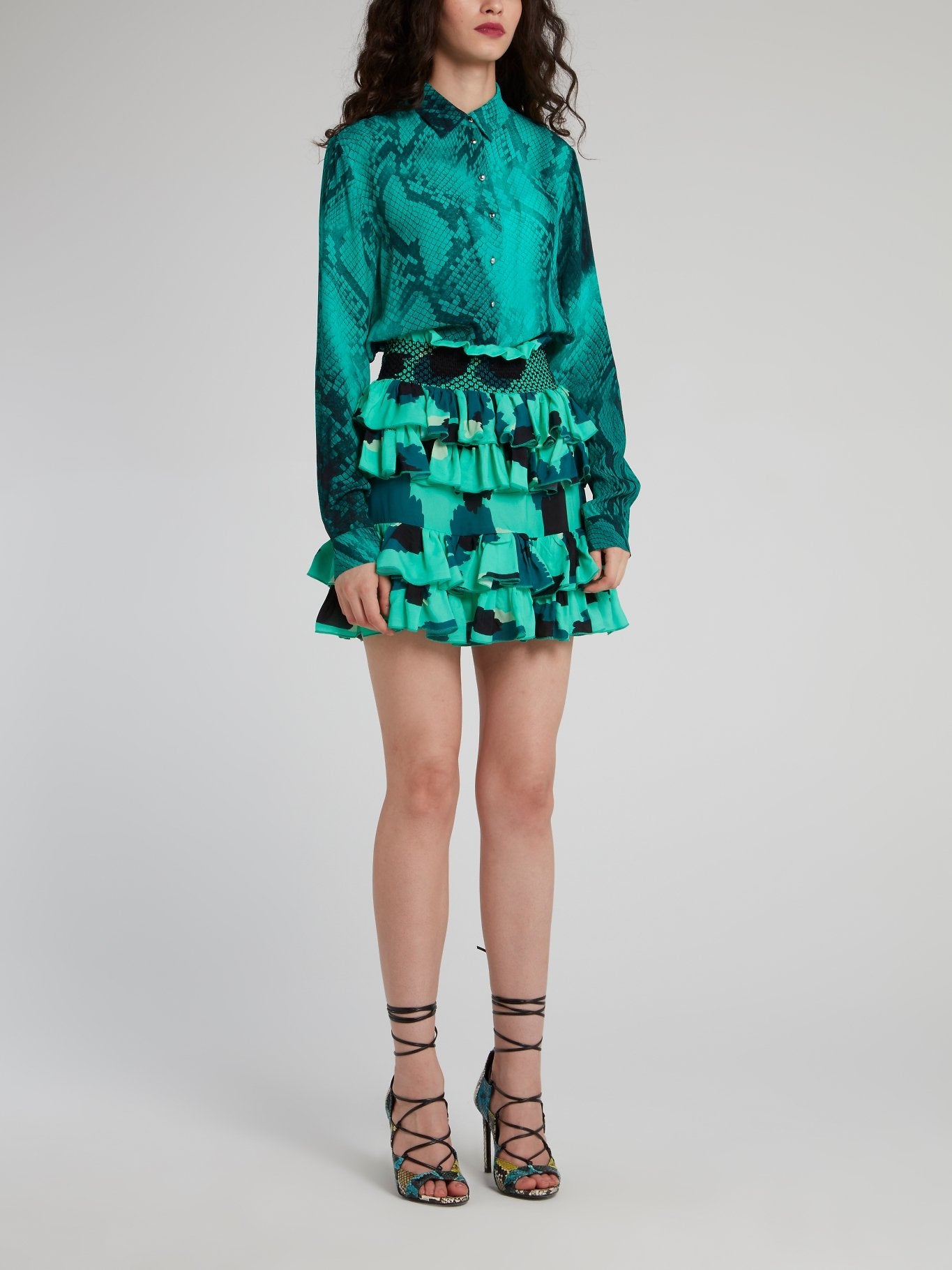 Green Python Frill Mini Dress Green Python Frill Mini Dress