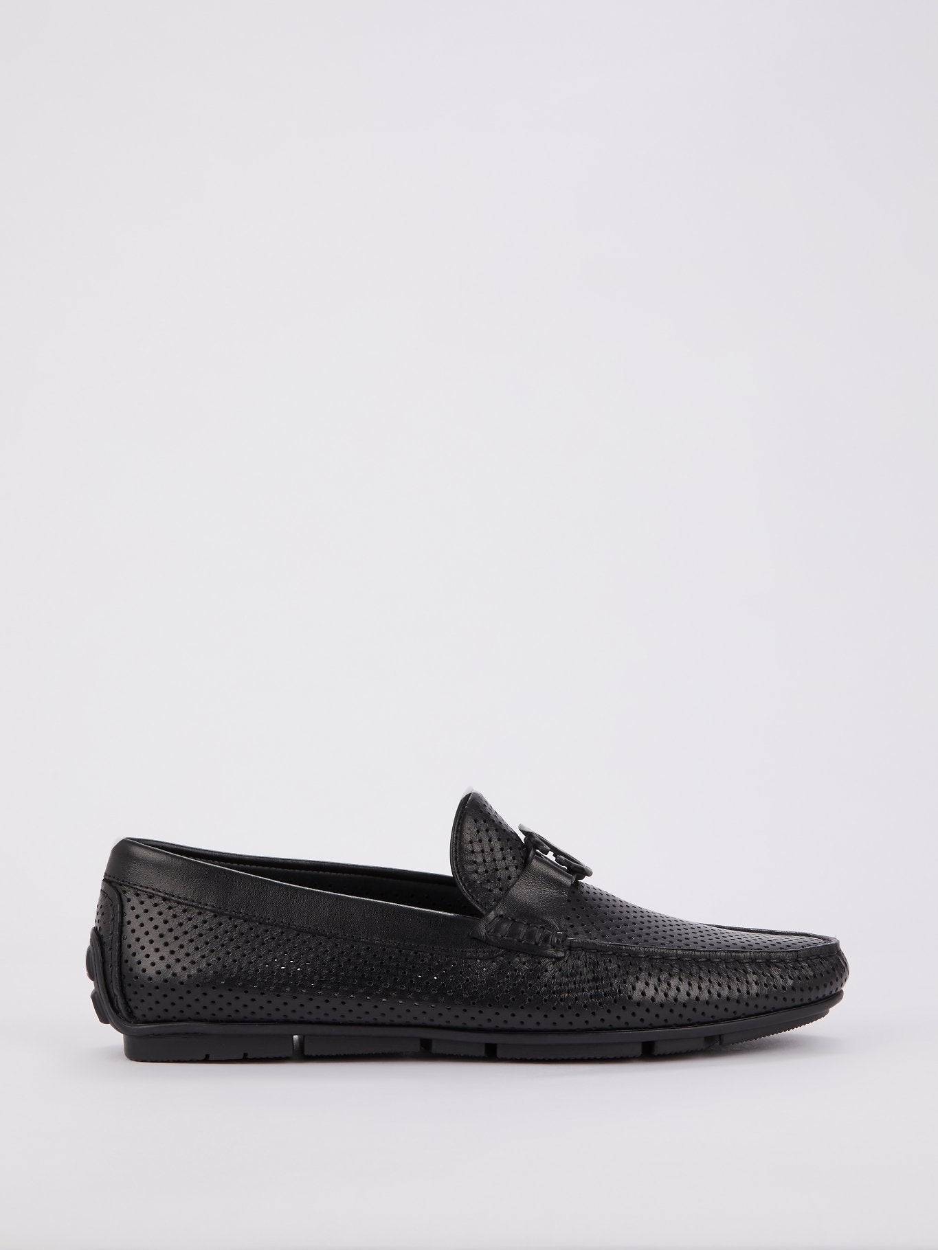 Roberto Cavalli White and Black Perforated Loafers Black Perforated Leather Loafers – Maison-B-More Global Store main image 2