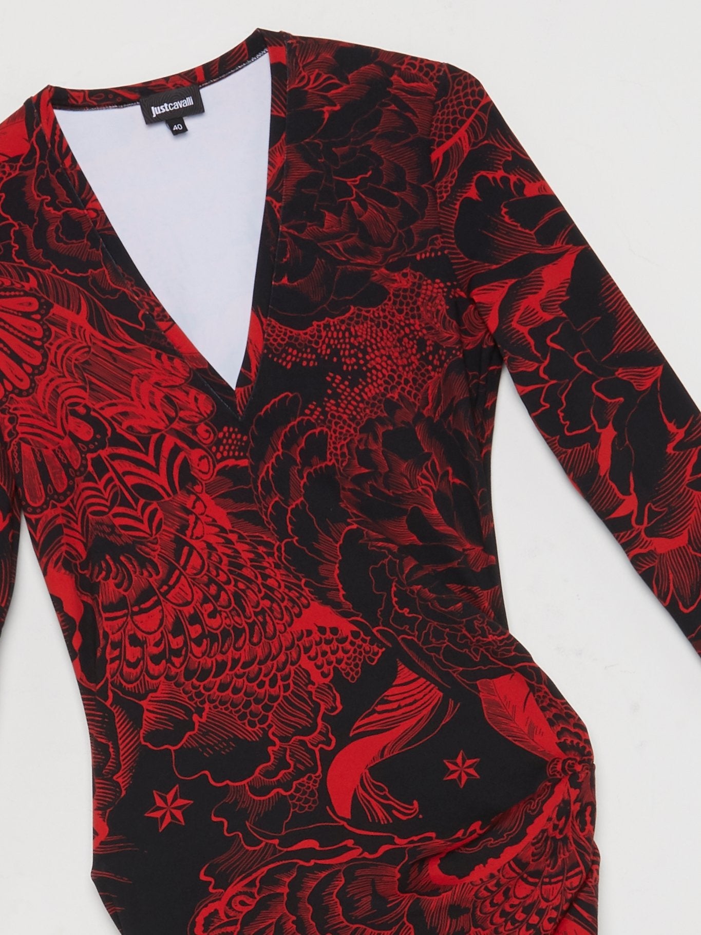 Красное платье-мини с восточным принтом