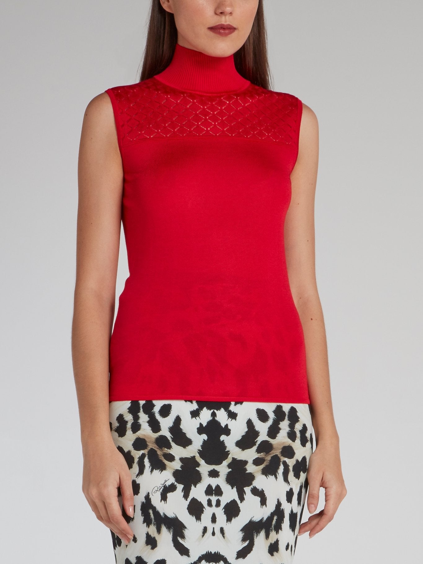 Shop Roberto Cavalli Red Sleeveless Turtleneck Top Online – Maison