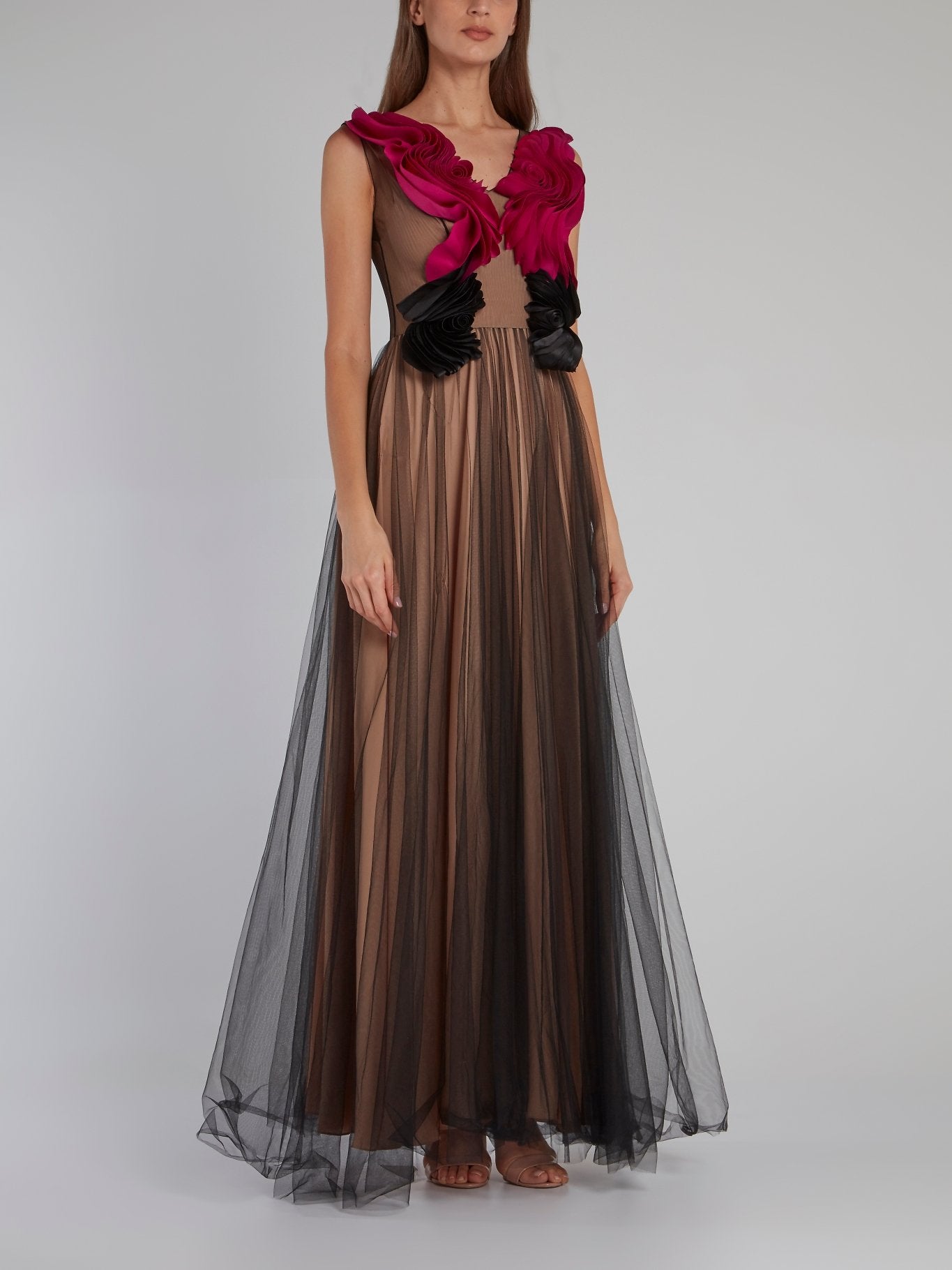Iris Serban Rose Bib Tulle Overlay Maxi Dress M / Multicolour