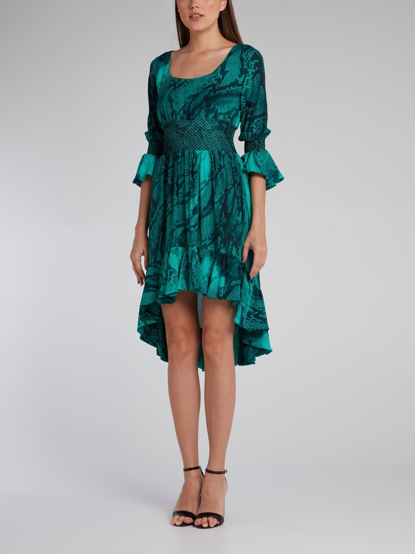 Green Snake Effect Frill Hem Dress – Maison-B-More Global Store