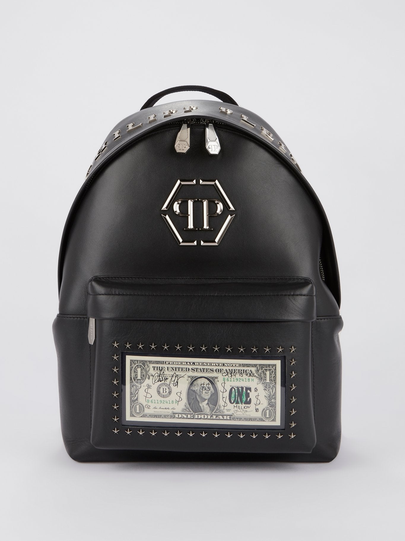 dollar leather backpack Black Dollar Leather Backpack