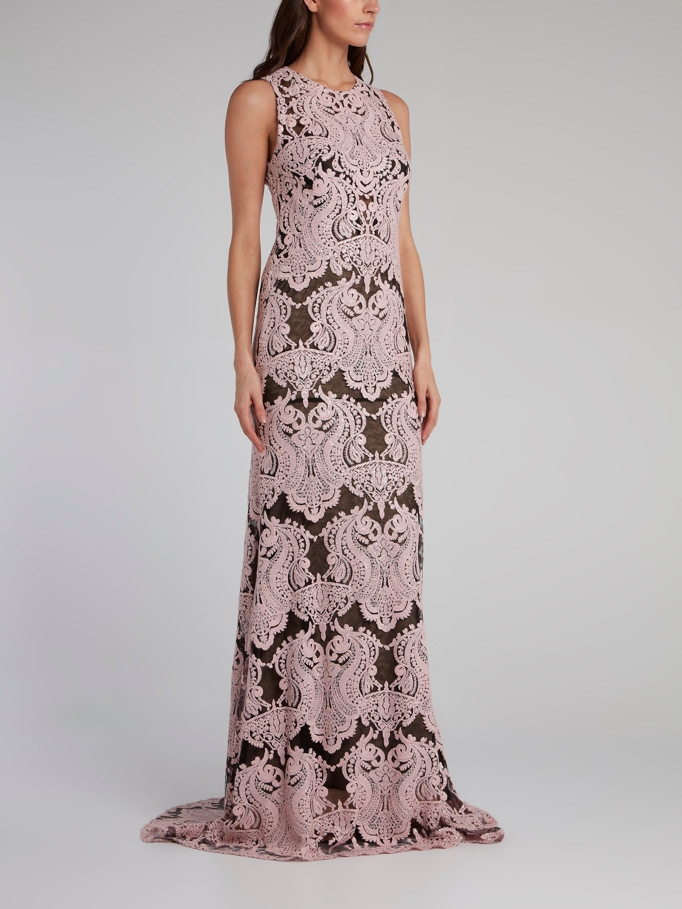 open lace back dress Purple Baroque Floral Robe main image 1