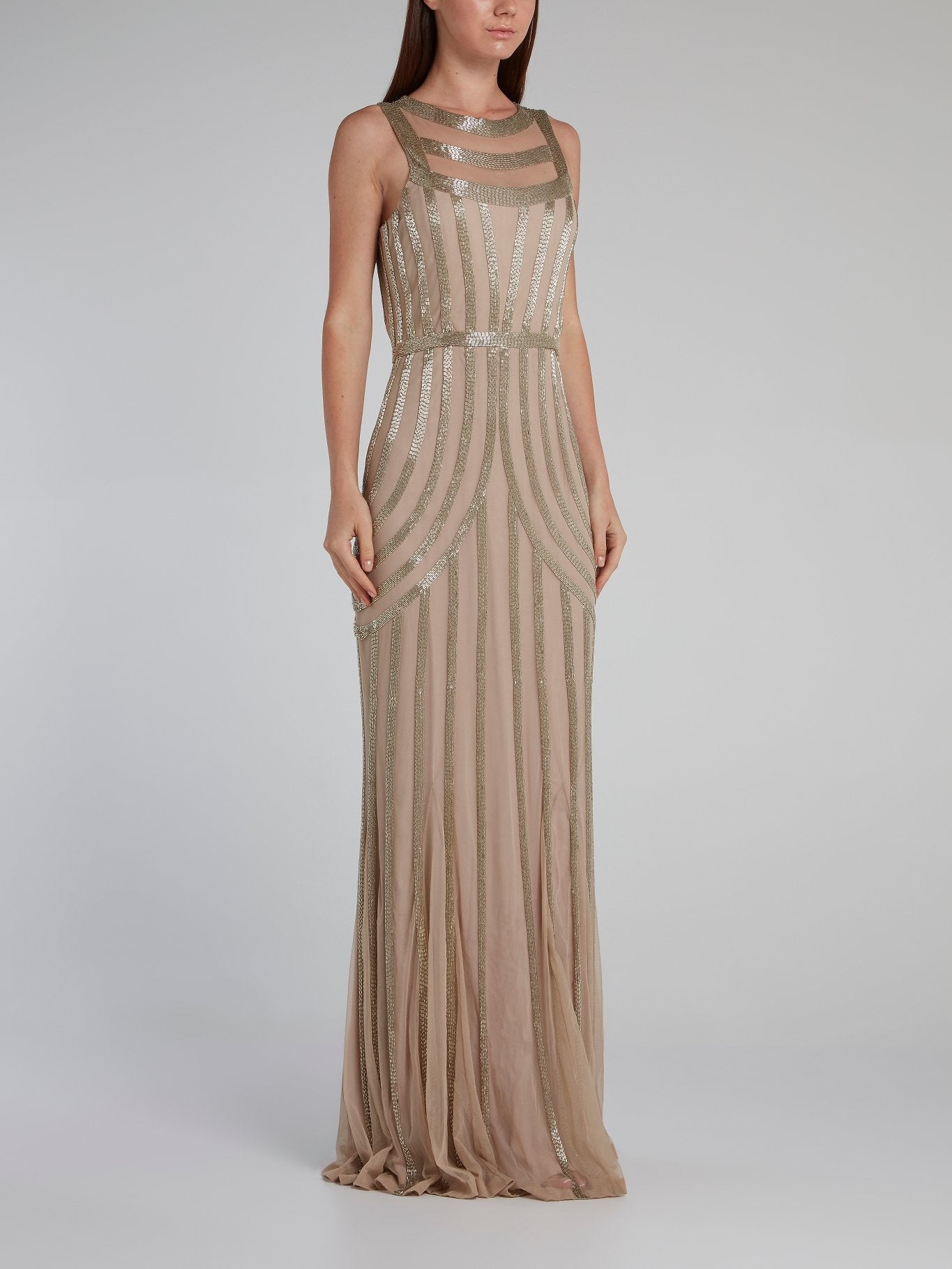 Rachel Gilbert Brown Beaded Column Maxi Dress 2 / Brown Rachel Gilbert Brown Beaded Column Maxi Dress 2 / Brown