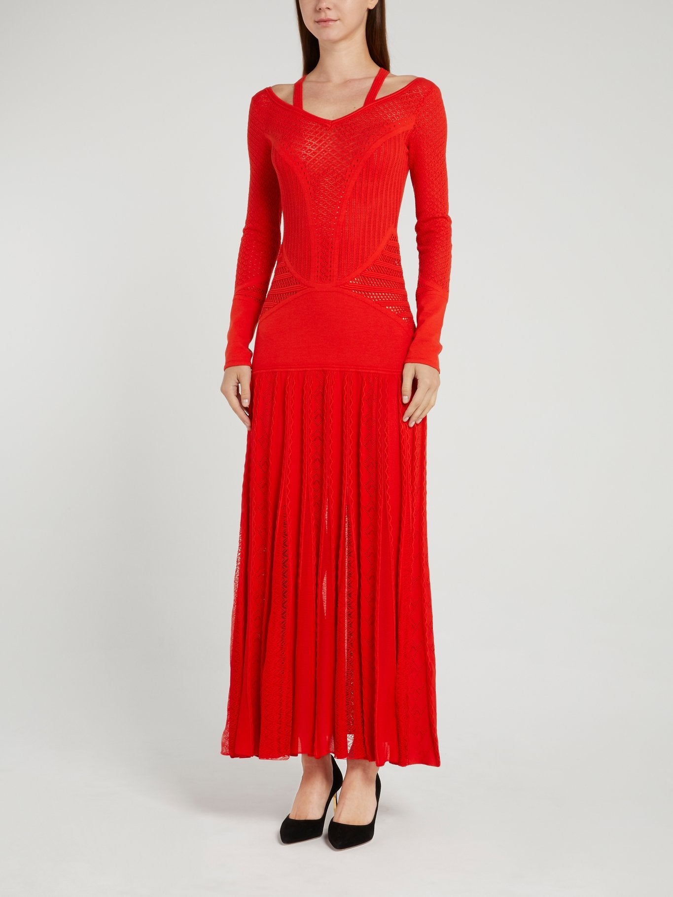 Red Lace Pattern Knitted Maxi Dress Red Lace Pattern Knitted Maxi Dress