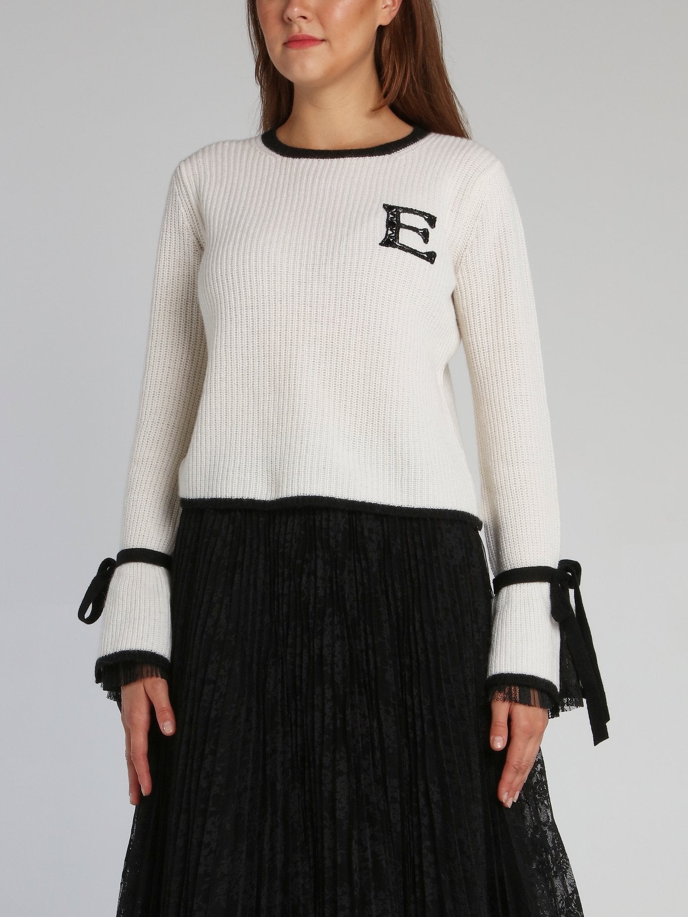 White Ribbon Cuff Knitted Top – Maison-B-More Global Store