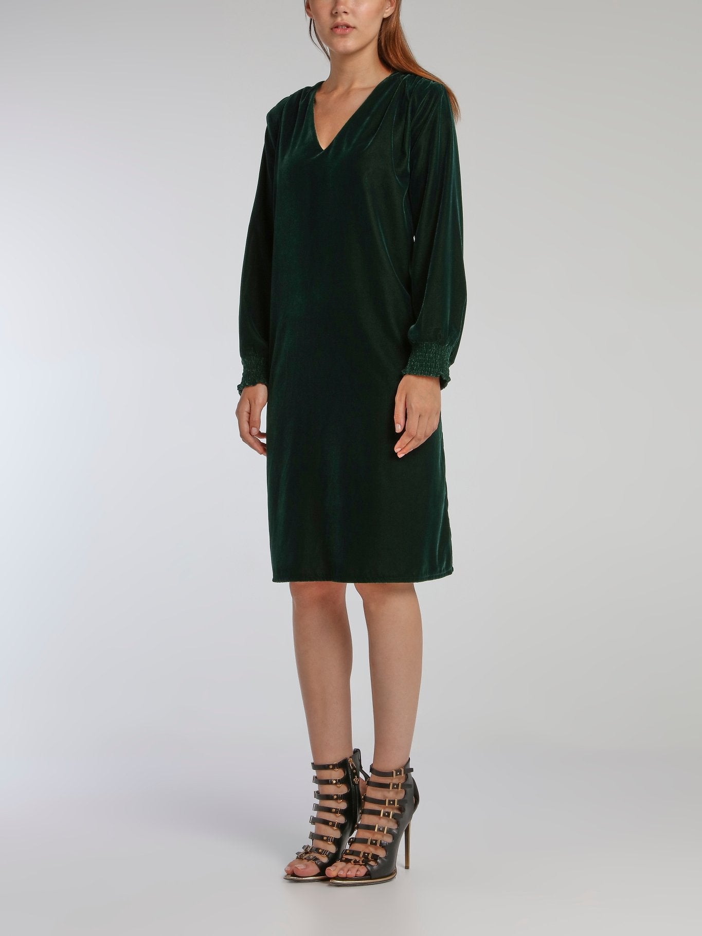 Shop Toupy Warrior Emerald V-Neck Straight Dress Online S / Green
