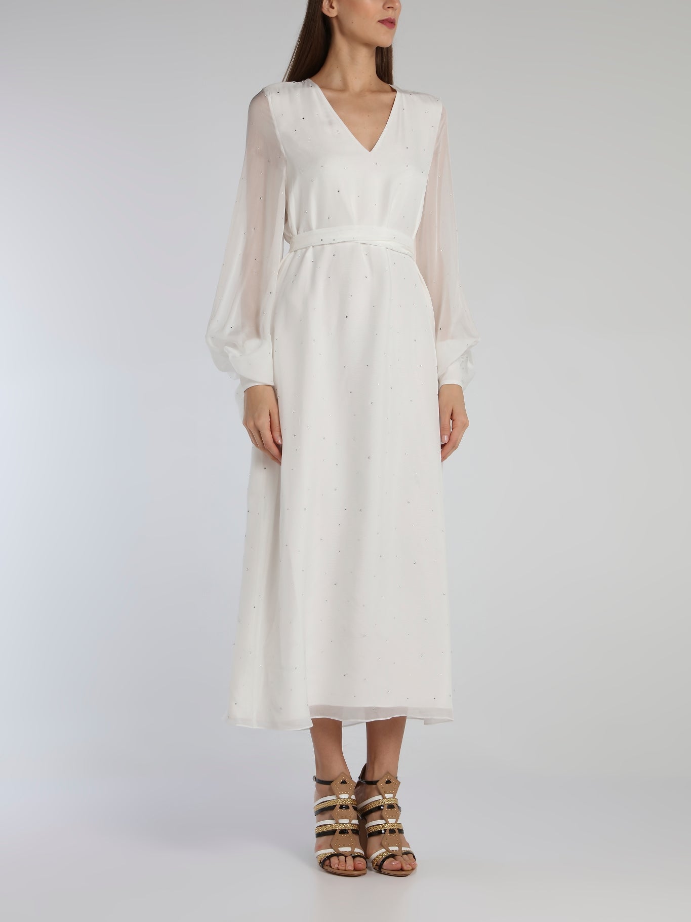 Odd People White Bishop Sleeve Studded Midi Dress Odd People White Bishop Sleeve Studded Midi Dress