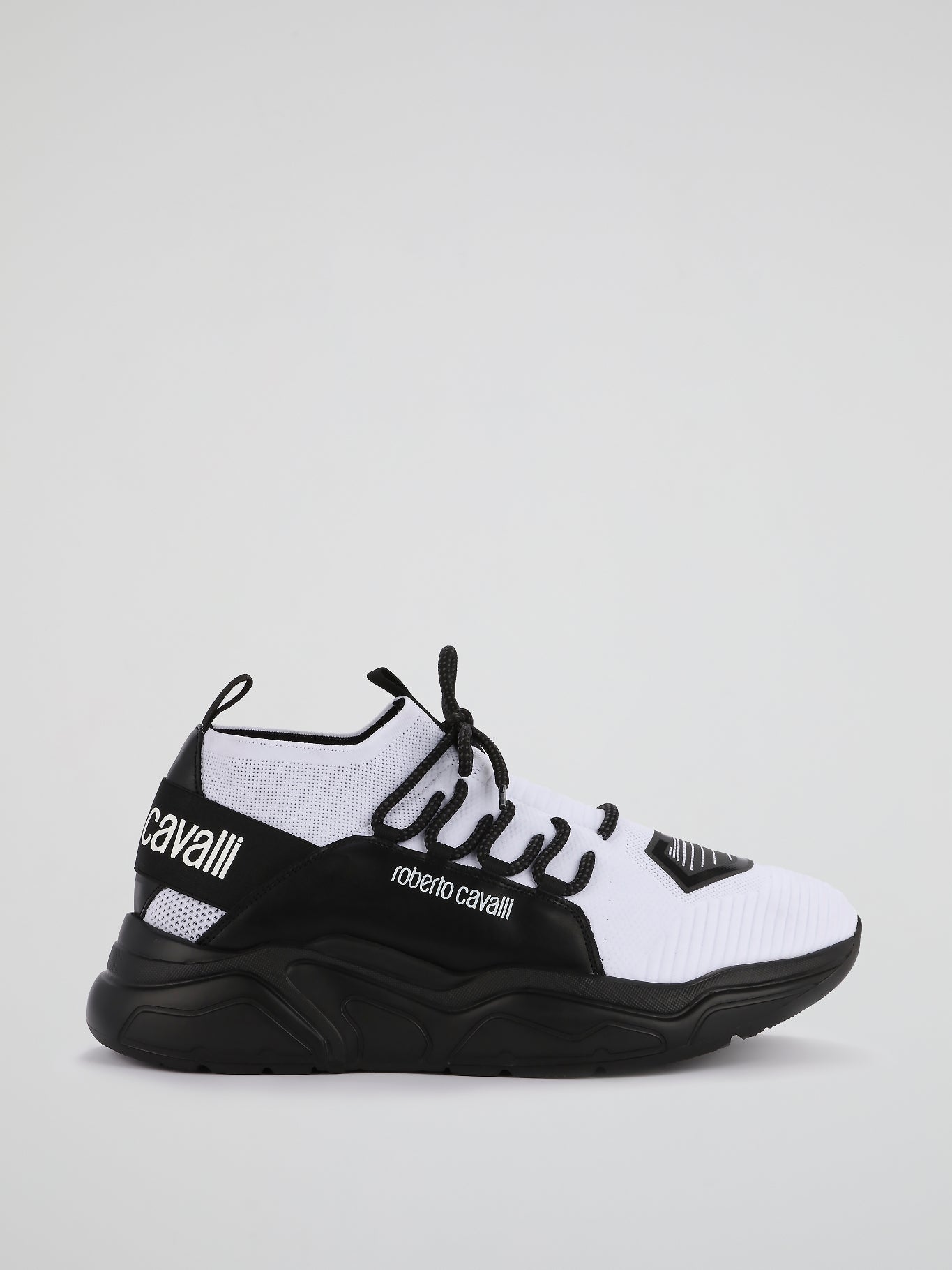 Shop Roberto Cavalli White Mesh Panel Contrast Sneakers Online 