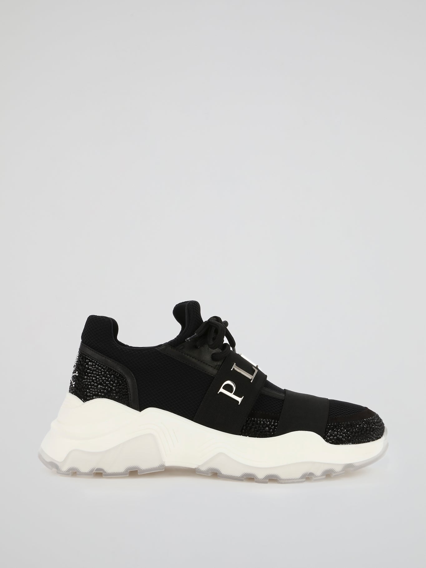Shop Philipp Plein Black Crystal Mesh Runner Sneakers Online