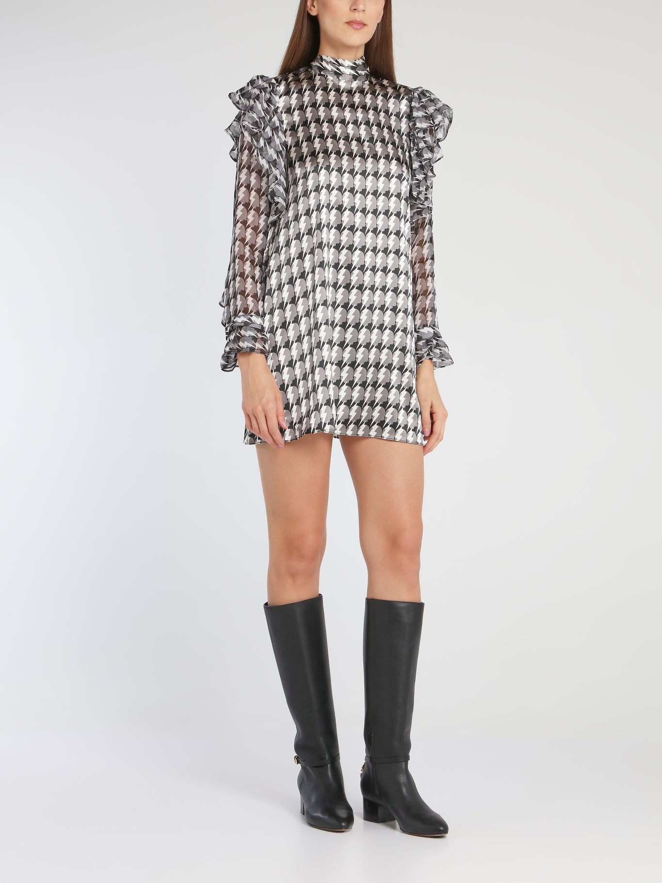 high neck mini dress Julia Check High Neck Mini Dress – Maison-B-More Global Store