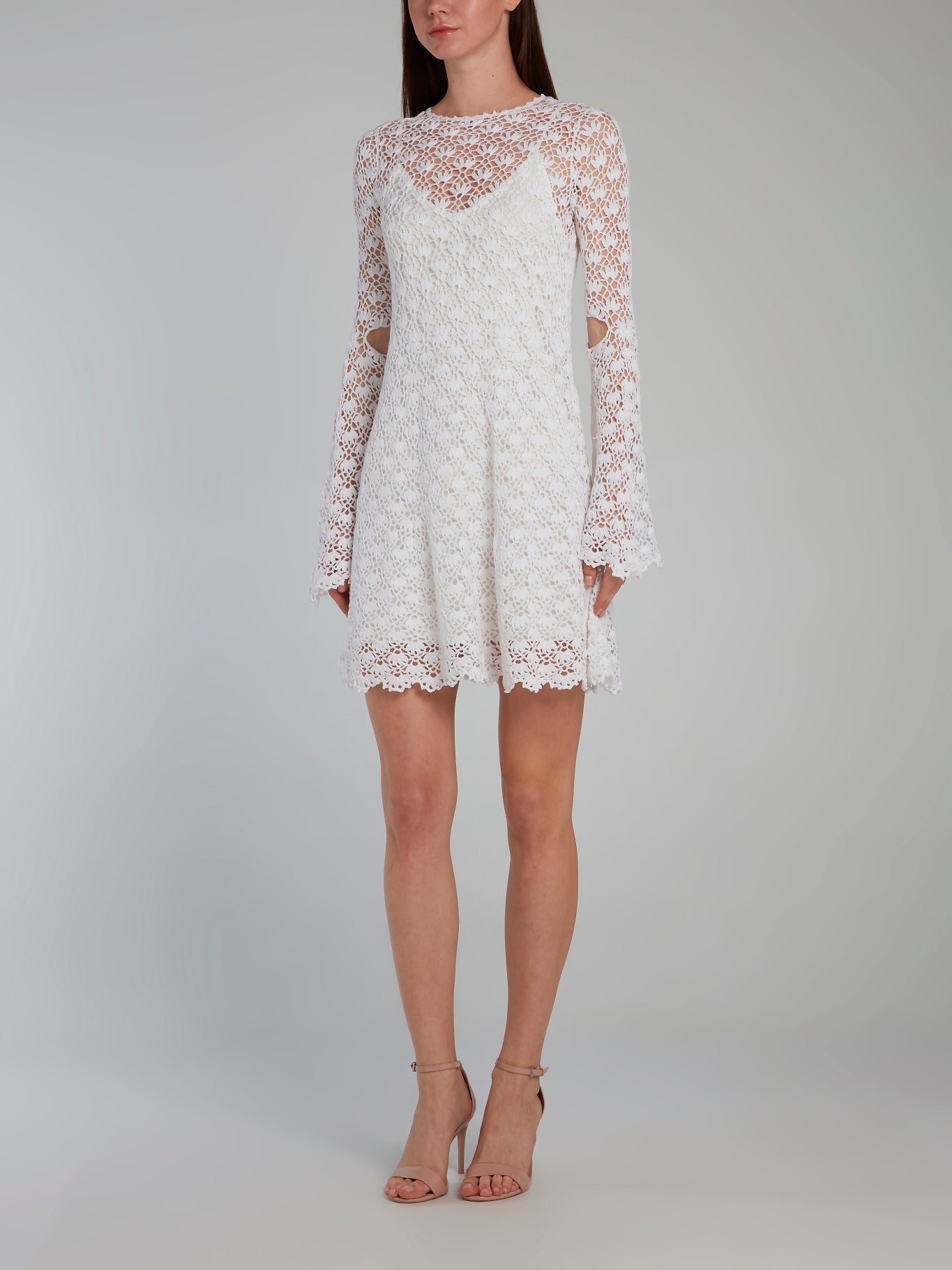 Liya White Crochet Overlay Mini Dress 38 / White Liya White Crochet Overlay Mini Dress 38 / White