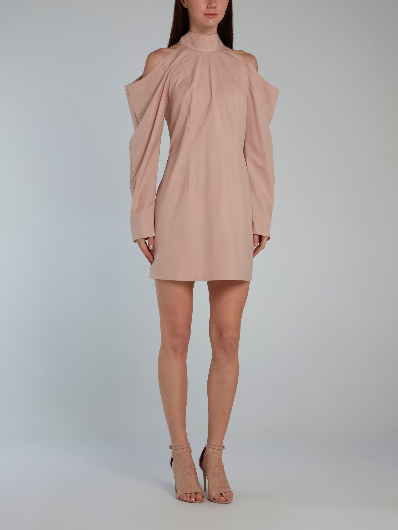 Liya Beige Cold Shoulder Halter Dress 38 / Beige Liya Beige Cold Shoulder Halter Dress 38 / Beige