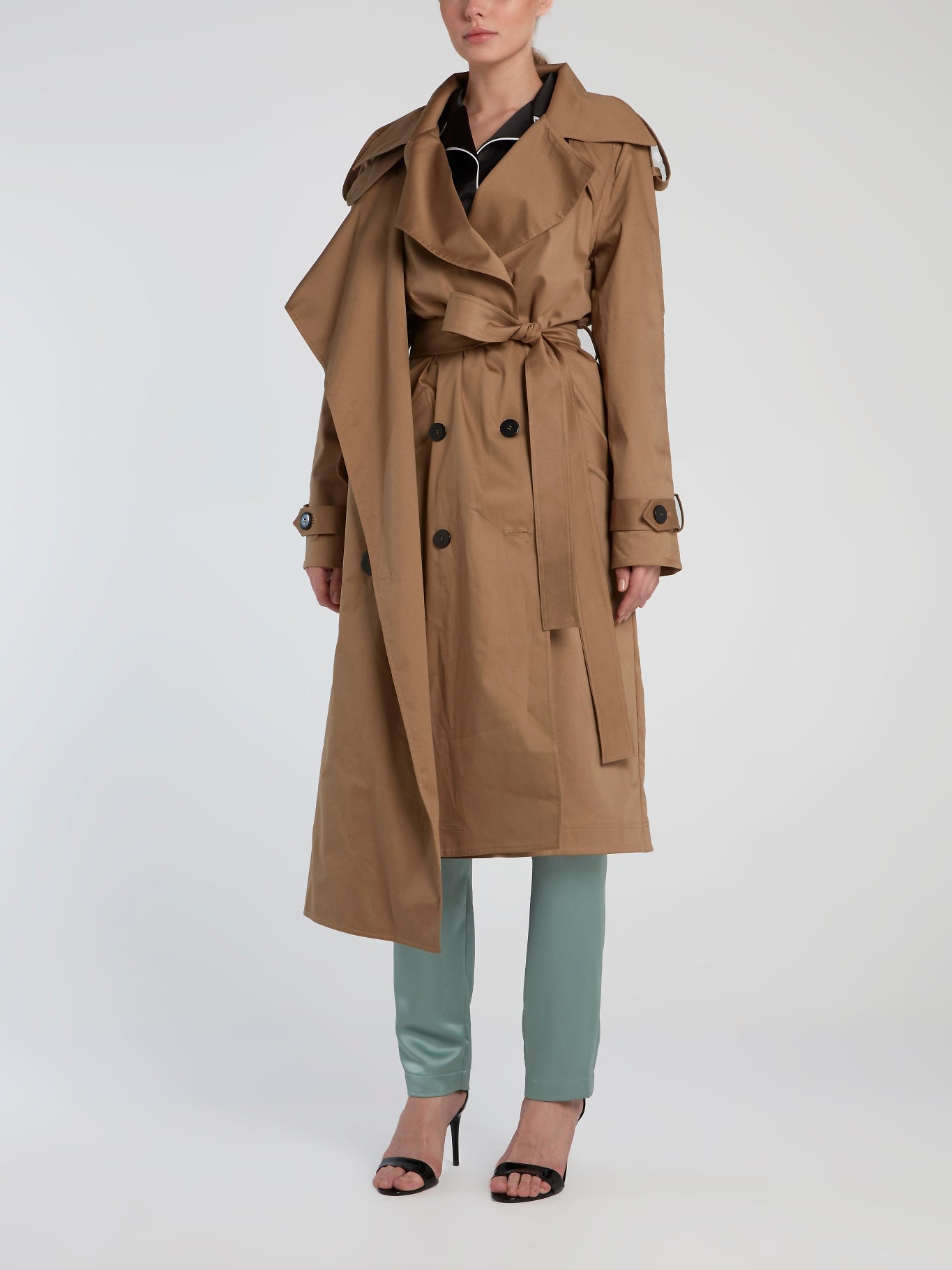 Brown Asymmetric Double-Breasted Trench Coat – Maison-B-More